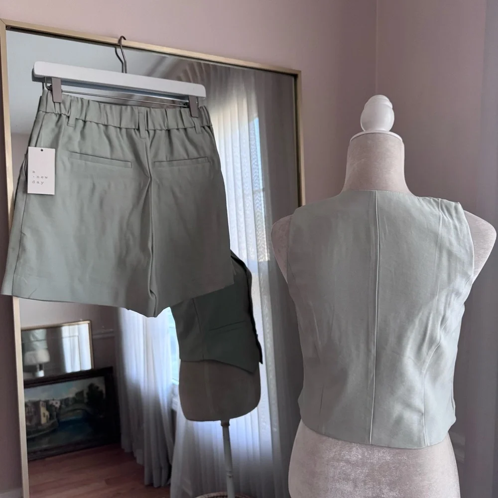 A New Day Sage Green Vest and Shorts Set - Picture 6 of 8